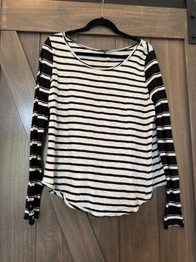 Free People Black and White Striped Long Sleeve Tee